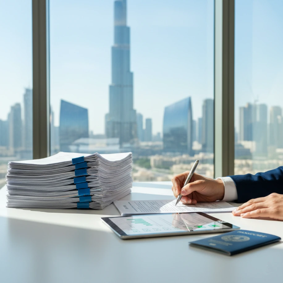 Fachkraft prueft die Unterlagen