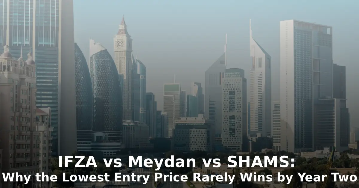 IFZA vs Meydan vs SHAMS 2026: Free Zone Cost by Year Two