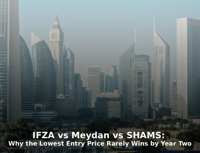 IFZA vs Meydan vs SHAMS 2026: Free Zone Cost by Year Two